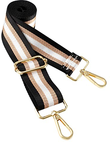 Bag Straps for Handbags, Adjustable Replacement Handbag Strap Wide Shoulder Strap Glitter Striped Bag Strap with Clips Long Straps for Handbag Crossbody Bag Canvas,Gold Buckle(3.8cm)