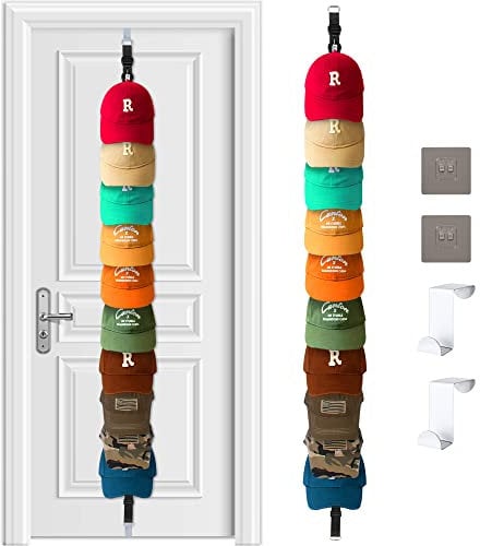 Hat Rack for Baseball Caps Hat Organizer Holder for Over The Door &Wall, 20 Clips Holds Up to 20-40 Caps, Hat Storage for Closet, Baseball Cap Rack for Wall Hanger, for Winter Beanie & Accessories