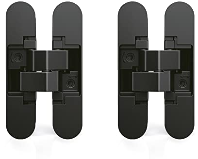 Emuca - Verdecktes Scharnier für Eingangstüren, Set aus 2 unsichtbaren Scharnieren für schwere Türen, Last 40 kg, 180°-Öffnung, Zamak, scharwz