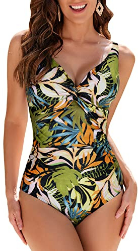 WIN.MAX Costumi da Bagno Interi per Donna Scollo a V Costume Intero Donna con Controllo della Pancia Monokini con arricciature, per Coppe da D a G
