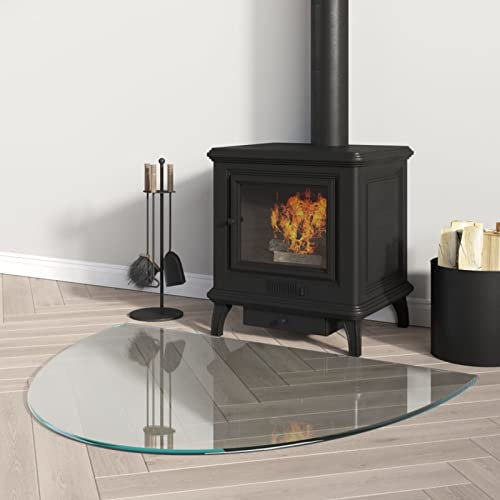 Tidyard Funkenschutzplatte Funkenschutz Kamin Hitzeschutz Glasplatte Rundbogen für Kaminofen mit Dichtlippe, Glas Halbrund 800x600 mm