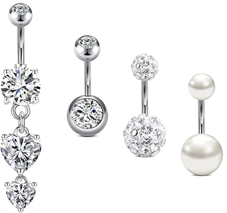Crdifu Bauchnabelpiercing mit Stein 14G 6/8/10/12/14mm Chirurgenstahl Silber Piercing Bauchnabel Herz Bauchpiercing