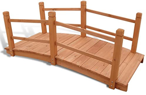 Wooden Garden Bridge Lawn Decor Brown Natural Pine Wood Outdoor Pond Walkway Large Japanese Style Garden 140 x 60 x 56 cm
