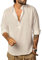 LUYANA Herren Stehkragen Langarm Shirts Leinenband Henley Shirts Hemden Khaki 2XL