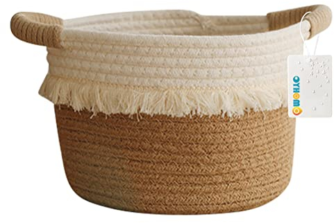 OYHOMO Klein Aufbewahrungskorb Geflochten Baumwollseilkorb Boho Woven Quaste Schrank Aufbewahrungsbehälter Organizer für Kinderzimmer, Spielzeug, Wohnzimmer, Schlafzimmer - Jute & Weiß