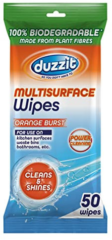 Duzzit Multisurface Wipes100 Percent Biodegradable Wipes, Pack 50 Wipes, Orange Burst Fragrance