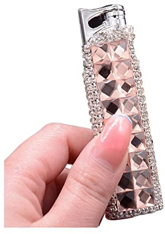 Mini-Feuerzeug aus dünnem Butan, winddicht, Jet-Rosa-Blau-Flamme, Zigarettenfeuerzeug, niedliche Bling-Glitzer-Strass-Fackel-Feuerzeuge for Frauen, Damen, Ehefrau, Geschenke ( Color : Champagne )