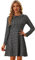 Allegra K Damen Vintage Tweed Kleid Kariert Gitter Bubikragen Langarm A-Linie Minikleid Schwarz XL