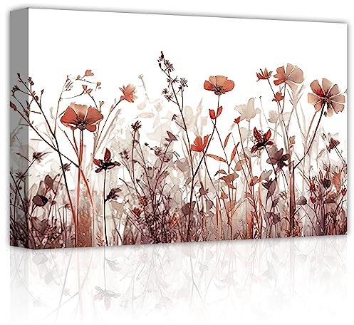 LZIMU Blumen Wandbilder auf Leinwand abstrakte Landschaft Wildblumen Malerei rot orange florale Kunstdrucke für Heimdekoration (C,28.00 x 35.00 cms)