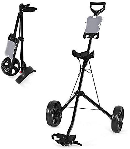 COSTWAY Folding Golf Push Pull Cart, Lightweight 2 Wheels Golfs Bag Trolley with Convenient Handle, Scoreboard Holder and Foot Brake (Black)