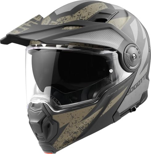 Bogotto FG-102 Safari Fiberglas Enduro Klapphelm, schwarz matt/grau/braun, XL