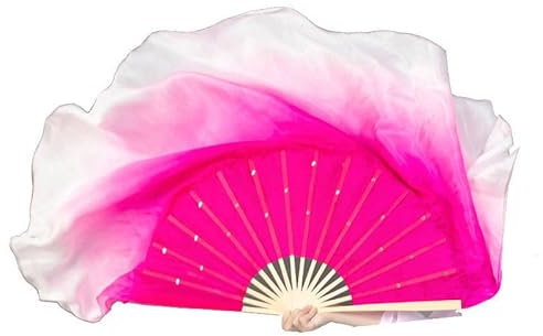 HEARTTOUCH Women Short Silk Belly Dance Fan Veils Hand Made Taichi Kungfu Silk Dancing Fans for Dance Performance (Pink,36-45)