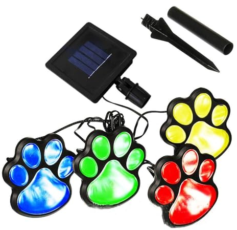 4 Solarleuchten mit Hundepfotenabdruck, Gartenstatue, Laterne, LED-Pfad, 7,6 cm, Lichtlampe für Außenbereich, Garten, Weg, Landschaft, Gehweg, Hof (bunt)