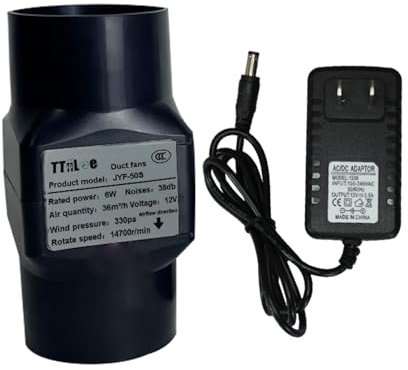 TTiiLoe 12V 50mm ABS Inline Duct Fan 2 Inch Small Mixing Flow Pipe Fan 6W Ventilation Blower Fans HVAC Blower Can Fan for Bathroom Kitchen (Black)