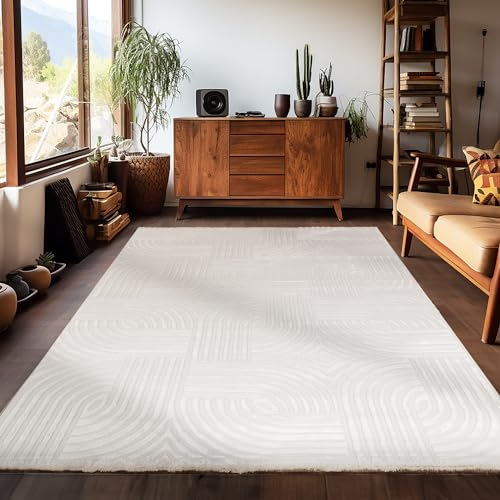 Carpetsale24, Kurzflor Teppich Wohnzimmer 280 x 370 cm, Skandinavischer Boho Teppich Einfarbig Natur, 3D-Effekt, Extra Weich und Waschbar, Deko Teppich für Schlafzimmer und Küche, Größe Teppich