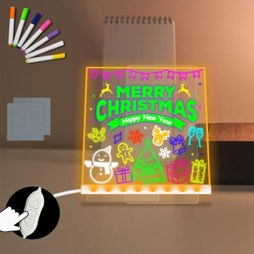 Kreatives Nachrichtenbrett, trocken abwischbar, 15 x 15 cm, Doodle-Whiteboard, USB, warmweiß, dimmbar, LED-Nachtlicht, Tischlampe, 7 bunte Marker, Zeichnen, Notizen, Büro, Schreibtisch, Nachttisc