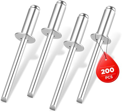 WORKPRO 200Pcs Aluminum Blind Rivets, 3/16 x 1/2 Pop Rivets Assortment, Aluminum Grip and Steel Mandrel, for Metal, Marine Boat, Automotive, Railway, and Duct Work- Pack of 200, Silver
