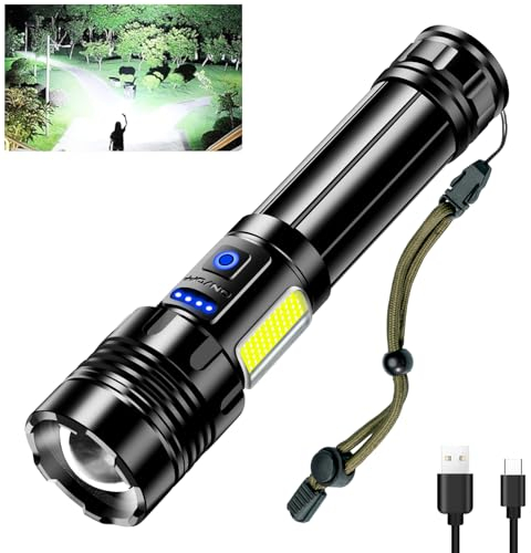 Glarylight Taschenlampe LED Aufladbar,500000 Lumen Extrem Hell Starke Taschenlampen USB Mit COB Arbeitsleuchte und Lange Betriebsdauer Mit 9 Modi & Wasserdicht,Zoombar,Flashlight FüR Outdoor Camping