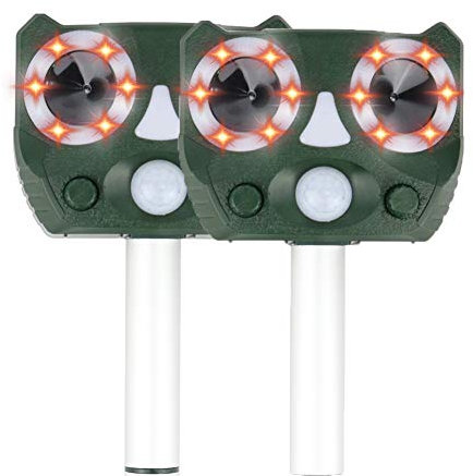 ERNZI 2 Pcs, Repellent Battery Operated Motion Activated Waterproof Cat Ultrasonic Repeller Quick Fix Cat Scarer with Ground Stake Waterproof Outdoor Animal Repeller for Cat Dog Animal