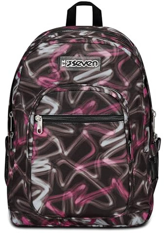 Seven Zaino Scuola Freethink, Nero Fucsia, Girl, Zaino Doppio Scomparto Con Supporto USB, Tasca Porta PC o Tablet e Tasca Porta Borraccia, Medie e Superiori, Bambina Ragazza