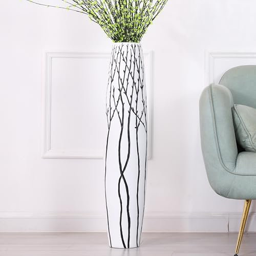 Leewadee Große Bodenvase Für Pampasgras Und Blumen, 85 cm hoch, Weiß, Resin