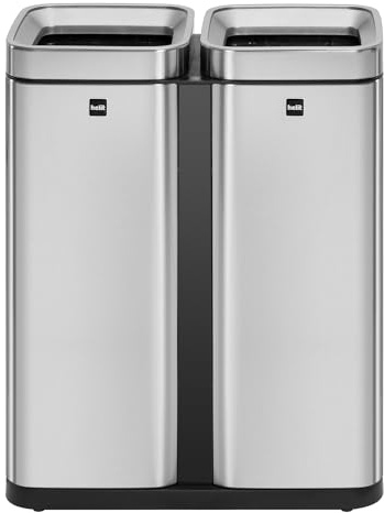 helit H2404700 - Abfalleimer the twin bin Edelstahl 60 Liter | Mülleimer mit 2 Fächern à 30 Liter zur einfachen Mülltrennung