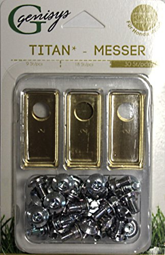 Genisys 18 Titan Ersatz Messer Klingen kompatibel mit Honda Miimo (LongLife - 0,5mm) NEU + 18 Schrauben [DIN EN 50636 geprüft]