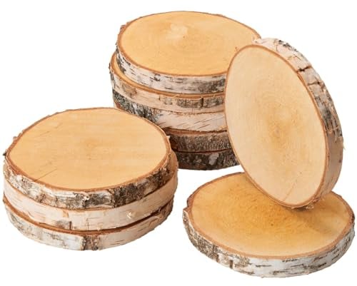 matches21 HOME & HOBBY Holzscheiben zum Basteln oder Dekorieren - 10 Stück naturbelassene Baumscheiben mit 16-18 cm Durchmesser aus Birkenholz - runde Holz Birkenscheiben als Holzdeko Holzplatten
