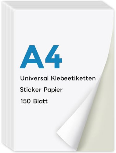 KTRIO A4 Sticker Papier zum Bedrucken 150 Blatt, Stickerpapier zum Selbstklebende Etikettenpapier Super selbstklebend, Bedrucken Sie Ihre Eigenen, Aufkleber für Laser und Tintenstrahldrucker