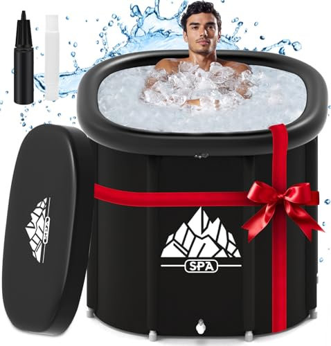 Baignoire à glace carrée XL avec housse, baignoire plongeante froide portable pour la récupération des athlètes avec anneau repose-cou gonflable, grands bacs à glace pour plonger froid, capsule de
