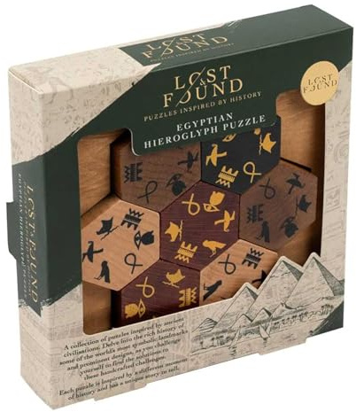 Professor Puzzle Ägyptische Hieroglyphe Puzzle - 3D Holz Brainteaser | Mentale Herausforderung mit 7 ausrichtbaren Kacheln Ancient Symbol Matching Logic Game aus der Lost & Found Kollektion