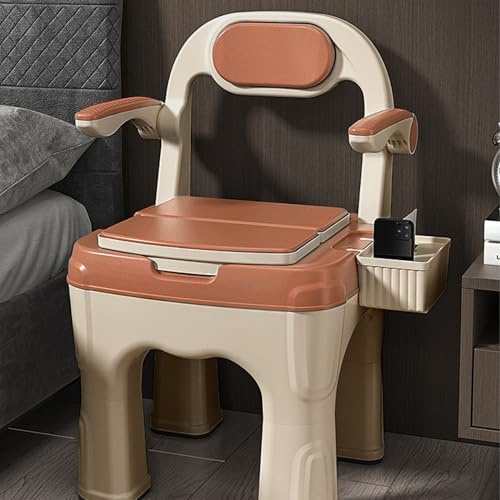 Nachttisch-Toilette für ältere Menschen und Behinderte, tragbarer Toilettenstuhl für Erwachsene, Töpfchensessel für Senioren mit verstellbaren Armlehnen, Nachttisch-WC, unterstützt 299 kg (Orange)