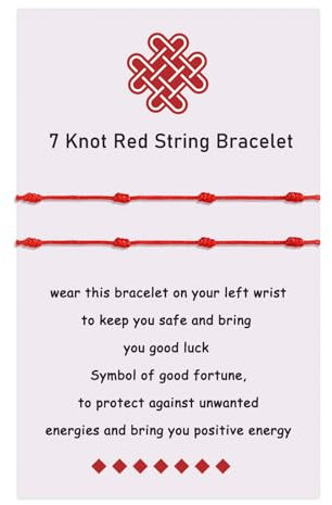 VU100 2 Pezzi Braccialetti Filo Rosso del Destino Bracciale 7 nodi Rosso Braccialetto Kabbalah Portafortuna Fatto a mano Bracciale Regalo di compleanno per Famiglia Amici Uomo Donne Protezione