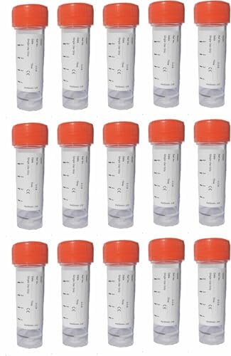 Hystool® - 15 Urine Sample Bottles. Sterile Individually Wrapped Plastic Specimen Cups. Leak Proof Lids. with Labels for Laboratory Medical Testing - 30ml Size