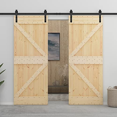 Gecheer Porta Scorrevole con Set Hardware 80x210 cm in Legno di Pino,Porta,Scorrevole,Porta Interne,Set Porte Sorrevoli,Porta Scorrevole in Vetro e Alluminio,Porta per Interno,A3057587