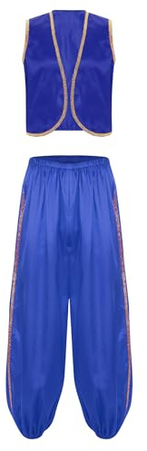 Linjinx Herren Kostüm Arabischen Prinz Weste und Hose Ärmellos Weste Pumphose Haremshose Bauchtanz Hose Halloween Fasching Kostüm Königsblau M