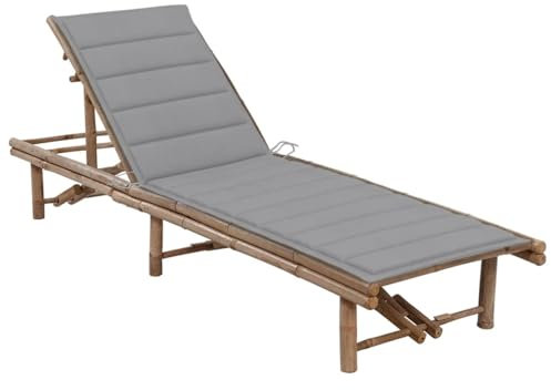 Iiaky Chaise Longue de Jardin avec Coussin Bambou,Lit De Repos D'Extérieur,Chaise Longue De Jardin,Bain De Soleil Jardin Exterieur