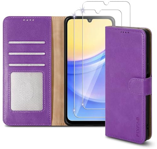 Case for Samsung Galaxy A16 with 2 x Screen Protector Tempered Glass, Leather Wallet Phone Case, Magnetic Book Flip Folio Cover [RFID Protection & Card Slots] and [Kickstand] - Purple