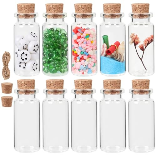 10PCS Small Glass Bottles with Cork Lids, Mini Glass Bottles with Stoppers Empty Jars Small Message Bottles Wishing Bottles Miniature Potion Bottles for DIY Crafts Decoration Wedding Party (22x50mm)