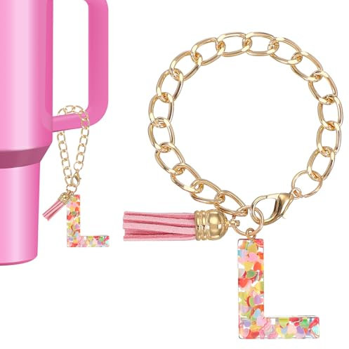 PATIKIL Letter Charm for Stanley Tumbler Cup, Cute Initial L Charm Accessories for Stanley Tumbler Handle Keychain Personalized Charm for Women, Pink