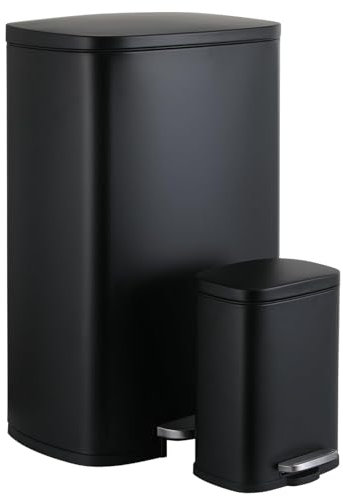 LIFERUN Poubelle Cuisine 50 Litres + 5 Litres, Poubelle à Pédale avec Couvercle à Fermeture Silencieuse, Seau Intérieur, Poubelles en Acier Métal Grande et Compacte pour Salle de Bain, Bureau, Noir