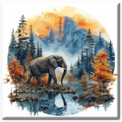 MFSIHZT Diamond Painting Erwachsene, 5D Diamant Painting Bilder DIY Mosaikherstellung Bastelset, 30 X 30cm Diamond Painting Set für Erwachsene, Geschenke und Wandbilder Wohnzimmer, Waldelefant