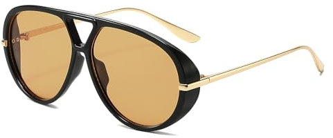 YAMEIZE Pilot Sonnenbrille für Herren Damen Runde 70er Pilot Retro Übergroße Doppel Brücke Vintage Groß Rahmen Punk Sonnenbrille UV400