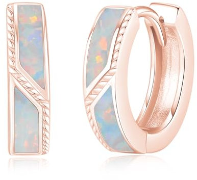 Midir&Etain Opal Ohrringe Creolen 925 Sterling Silber Rosé Gold 15mm Huggie Ohringe Hypoallergen Opal Schmuck Geburtstags Geschenk für Prime Herren Damen
