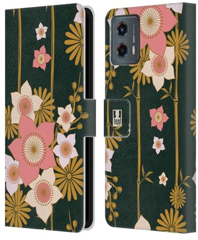 Head Case Designs Blumiger Bambus Lackkunst Leder Brieftaschen Handyhülle Hülle Huelle kompatibel mit Motorola Moto G (2023)