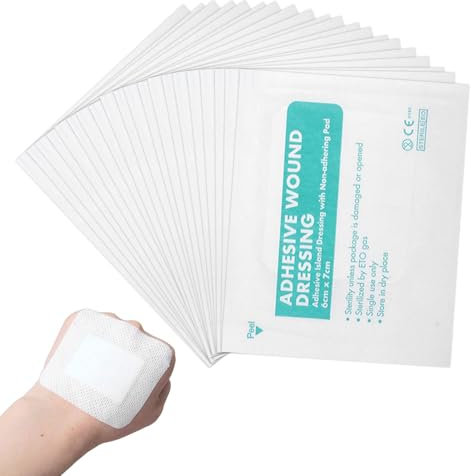 Wound Dressings Adhesive 20pcs Sterile Dressings for Wounds 6cm x 7cm Dressing Pads with Absorbent Patch for Cuts, Burns & Injuries