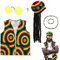 Saier tbo 5 Stück Rasta Kostüm Zubehör Set, Jamaika Reggae Outfit Kit mit Dreadlocks Perückenkappe Weste Sonnenbrille Halskette Armband für Männer Frauen Karneval Cosplay Party