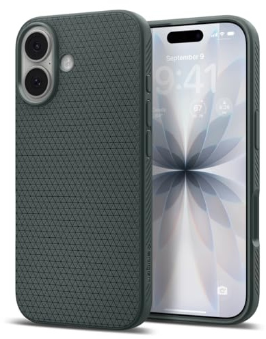 Spigen iPhone 17 Hülle Liquid Air -Abyss Green | Air Cushion Tech, Sound Tunnel Tech, Militär-Grade Schutz, Slim TPU Case, Non-Slip Grip, Präzise Aussparungen