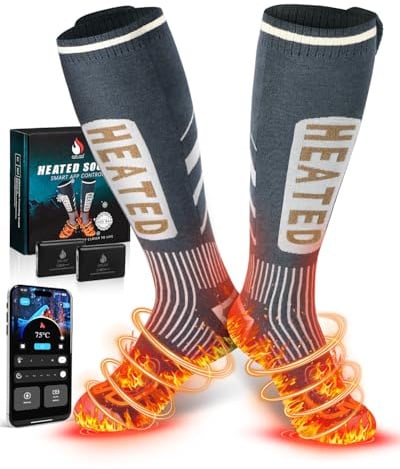 Chaussettes chauffantes pour homme et femme - 5 V - 6000 mAh - Contrôle par application - Nouvelle mise à niveau 2025 + surface de chauffage 30 % - Convient pour le ski, l'extérieur, le camping, la