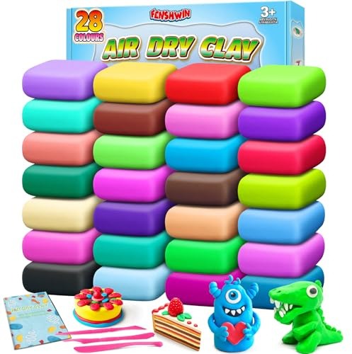 Argilla da Modellare – 28 Colori Pasta Modellabile Magica Essiccante all'Aria per Bambini, Regalo per Ragazzi e Ragazze dai 3 ai 12 Anni